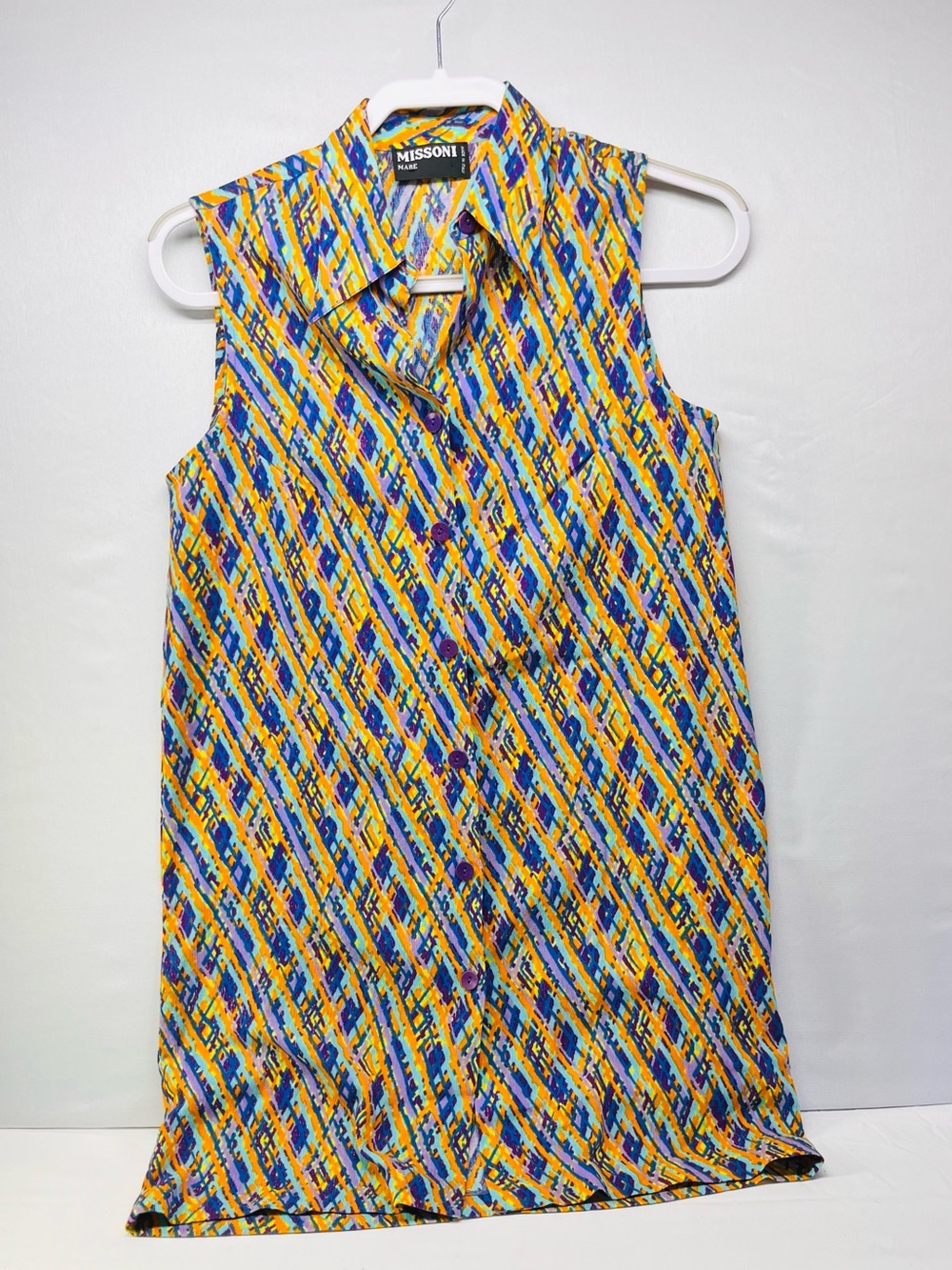 Vintage Missoni Yellow Multi Sleeveless Button-Front Shirt